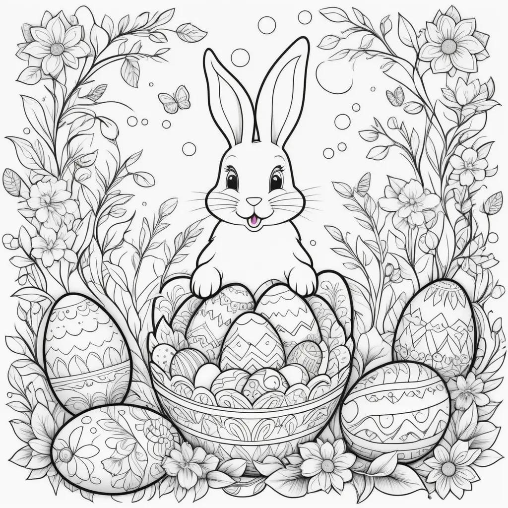 大人のためのイースター ぬりえ:ウサギと卵