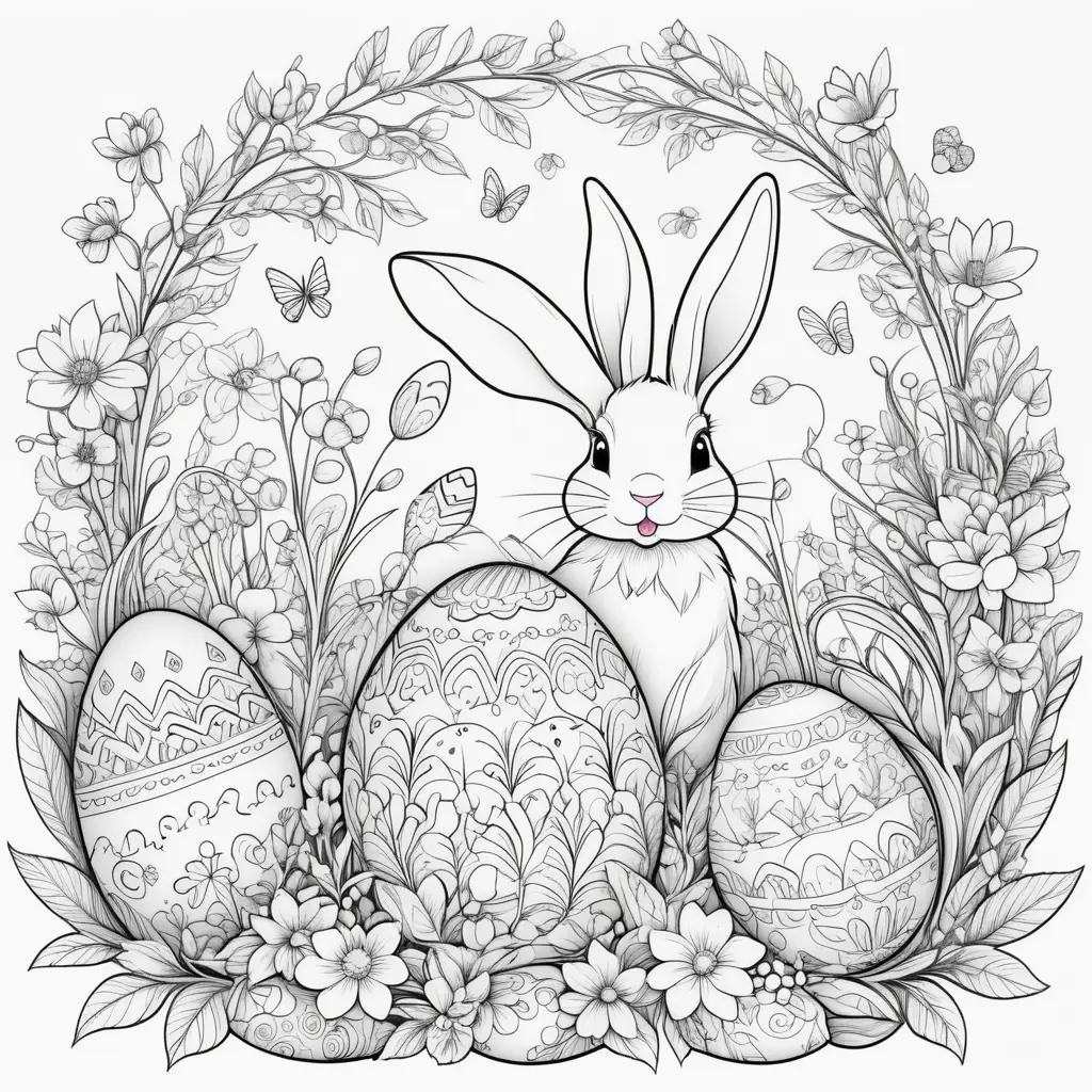 Easter coloring pages with a bunny and eggs