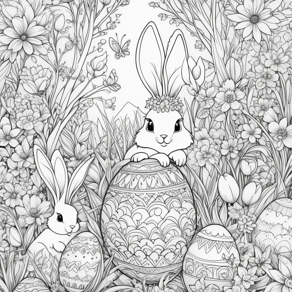 Easter coloring pages with bunnies and eggs