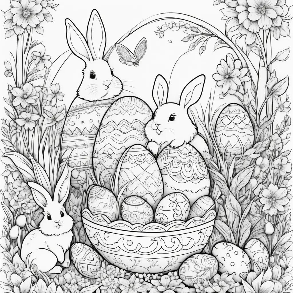 Easter coloring pages with bunnies and eggs