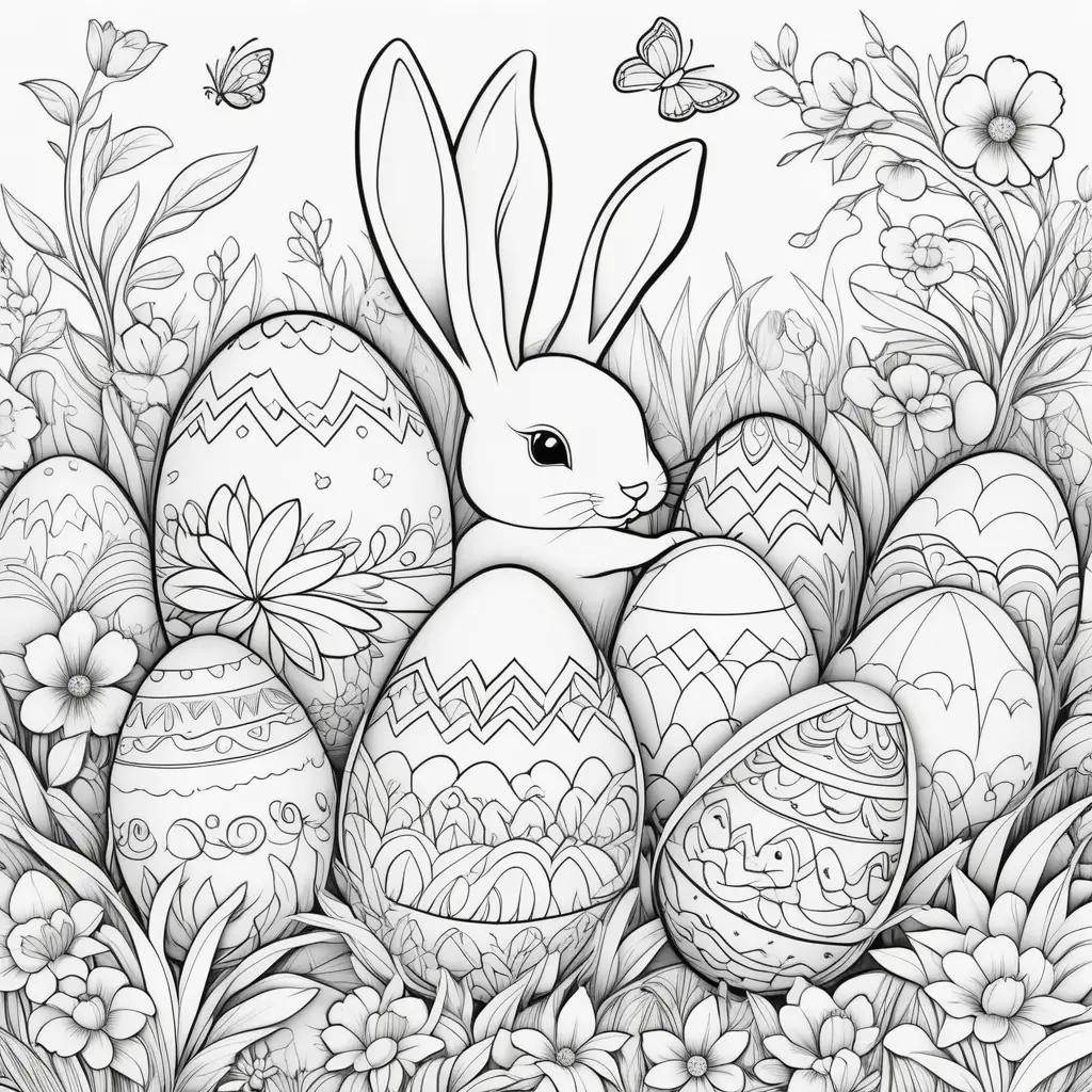 Easter coloring pages with bunny and eggs