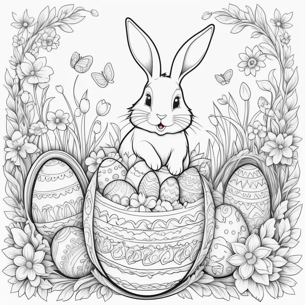 Easter coloring pages with bunny and eggs