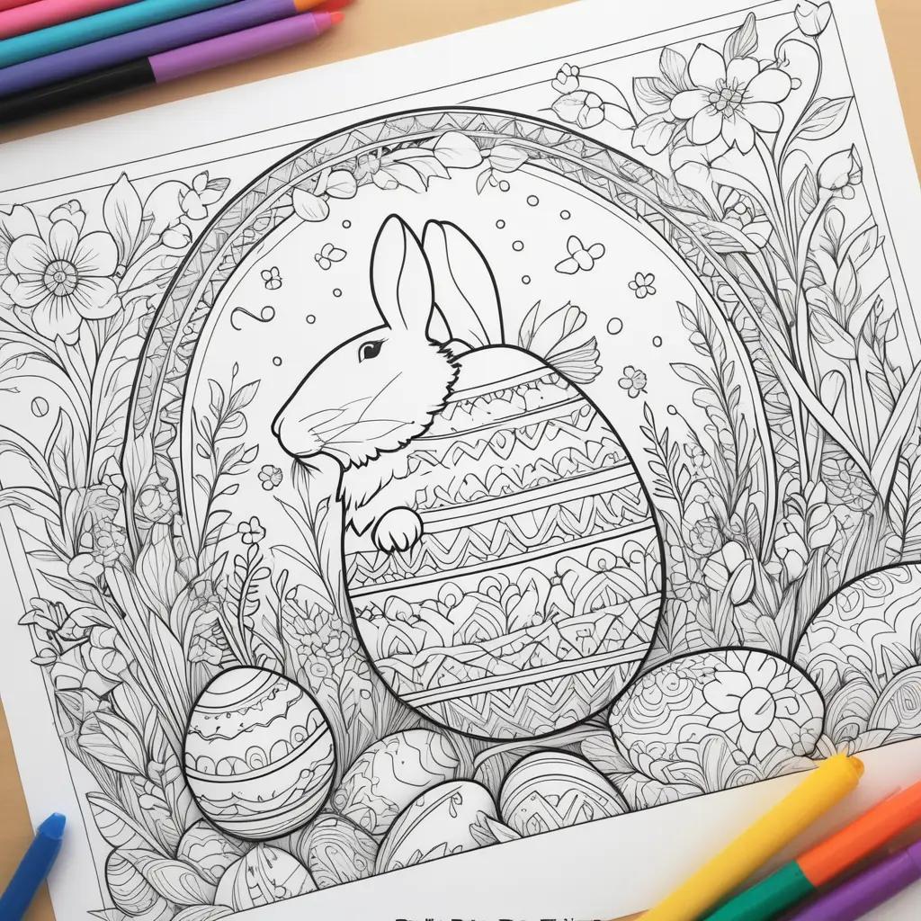 Easter coloring pages with rabbit and eggs