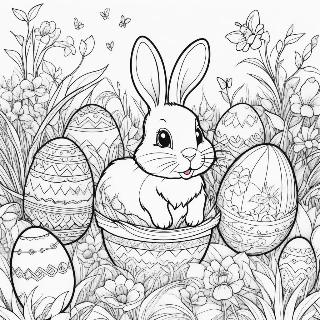 Easter coloring pages with rabbits and eggs