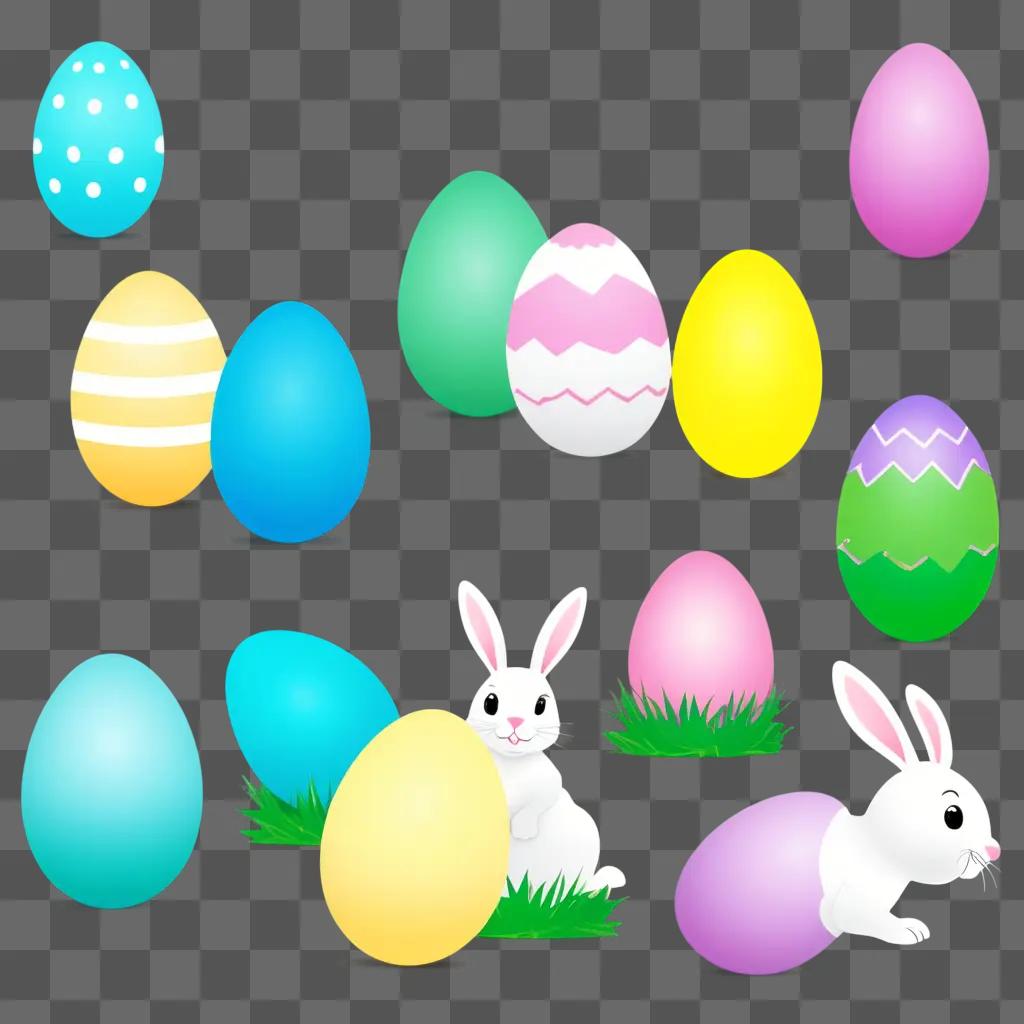 Easter egg clipart with bunny and other colorful eggs