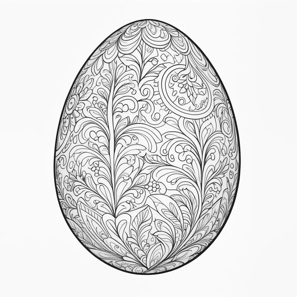 Easter egg coloring page with black and white flowers