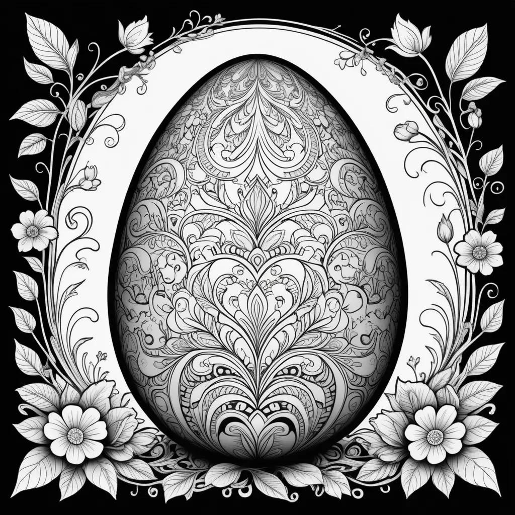 Easter egg coloring page with floral and leafy design