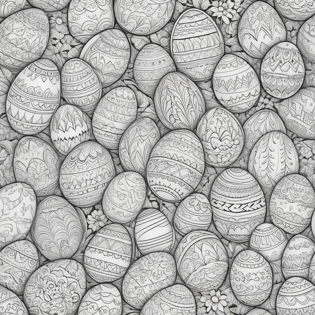 Easter eggs coloring page in black and white