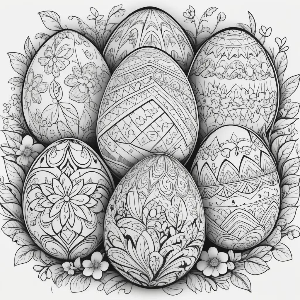 Easter eggs in black and white coloring pages