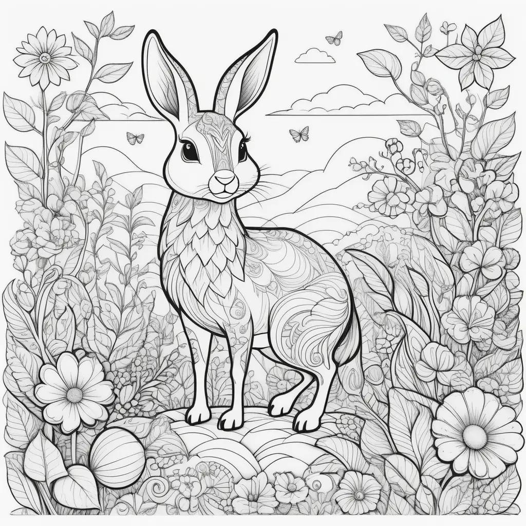 Easy Coloring Pages for Preschoolers: A Bunny and Flowers