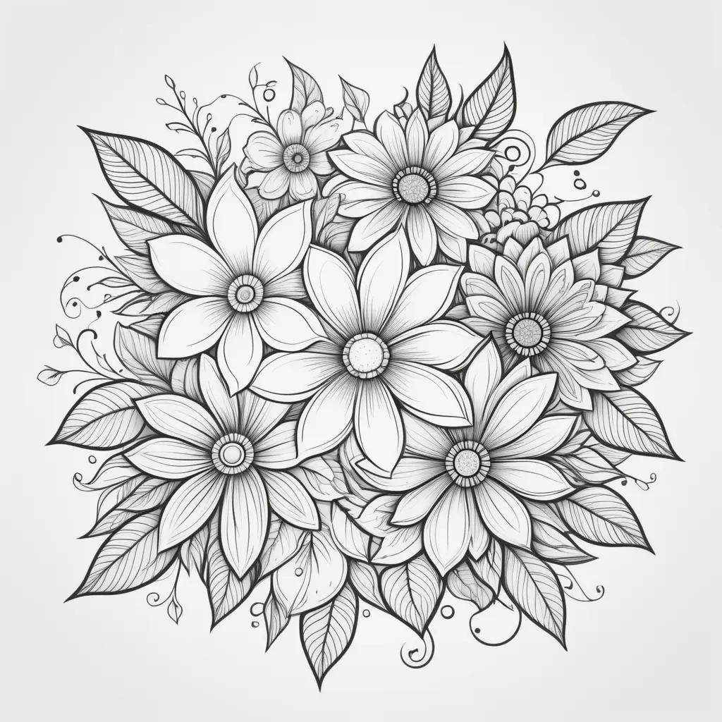 Easy Coloring Pages of a Beautiful Flower Arrangement