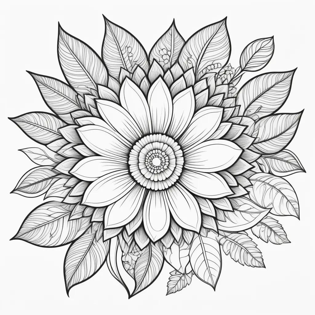 Easy Coloring Pages with Flower Coloring Pages and Leaves Coloring Pages