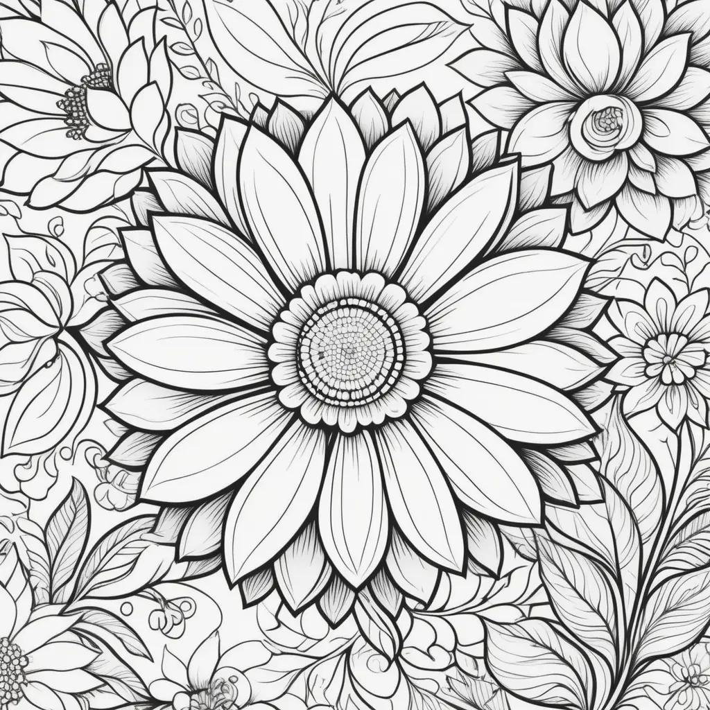 Easy coloring pages of a black and white flower