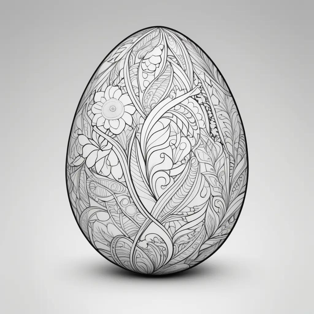 Egg Coloring Page with Artwork and Fancy Lines