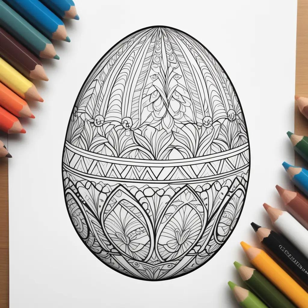 Egg coloring page with various colors and patterns