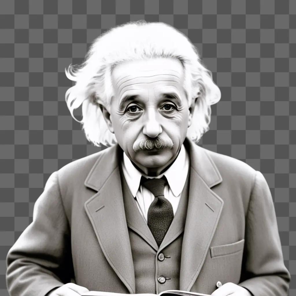 Einstein in a suit posing for a photograph