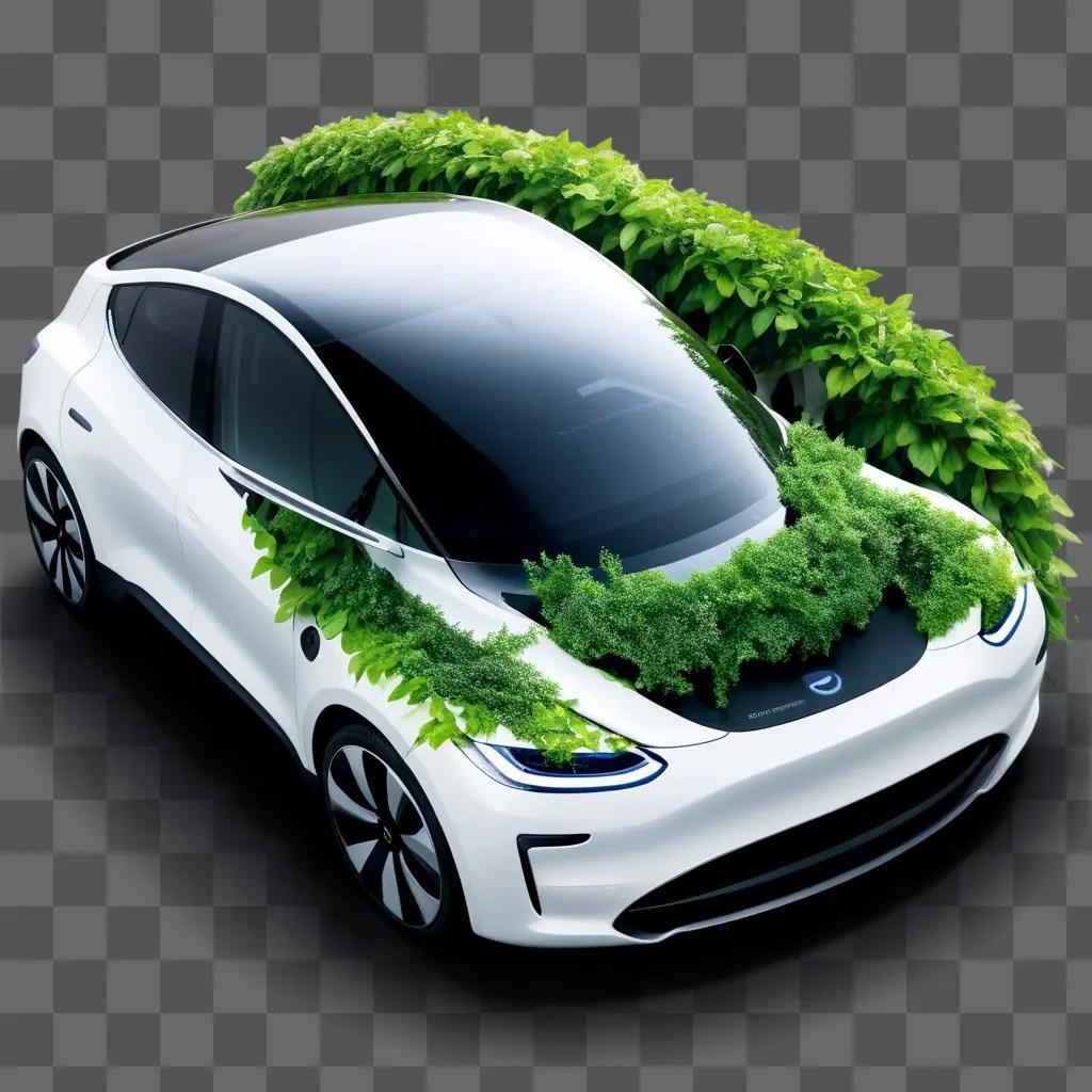 Electric car with greenery on hood