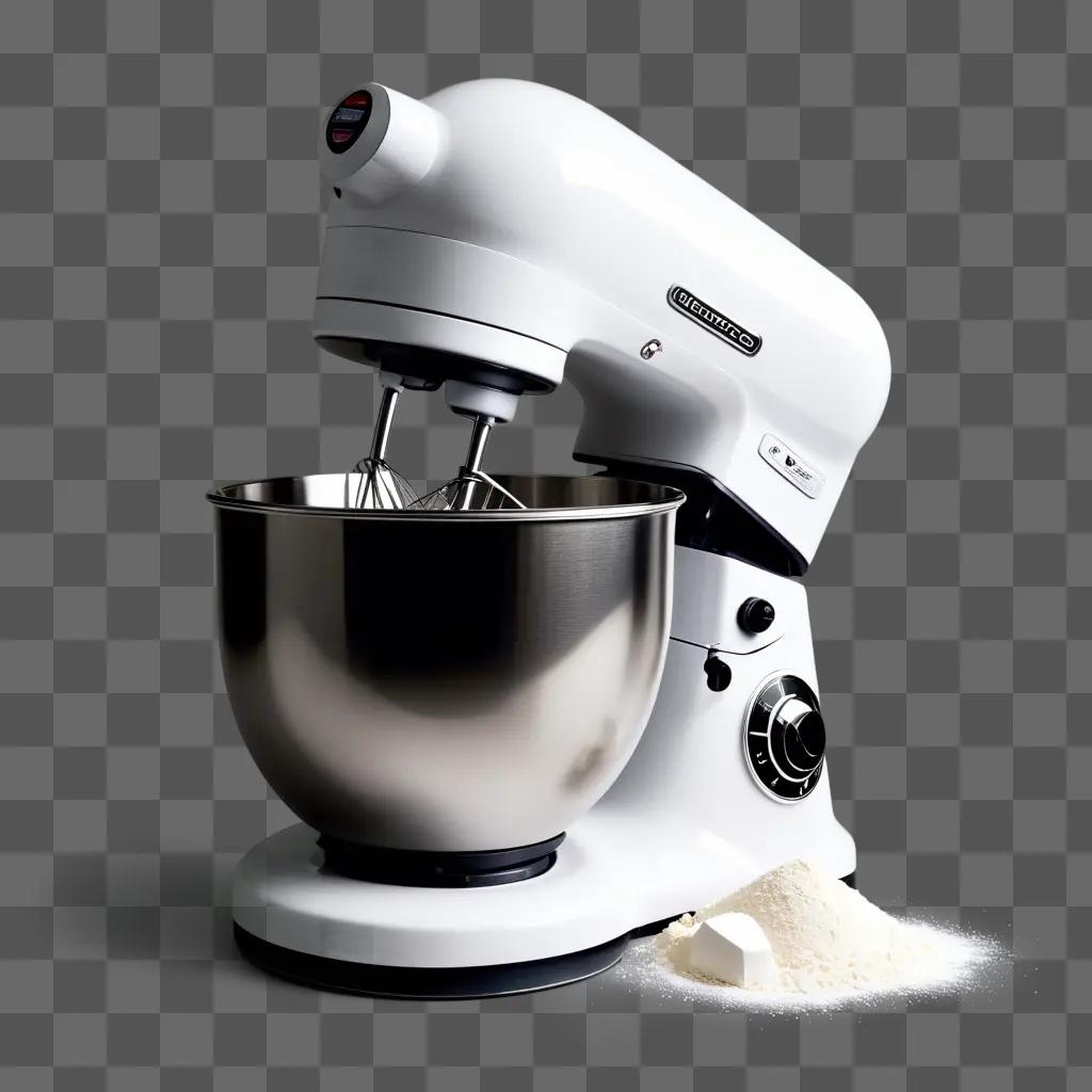 Electric mixer with bowl and white powder