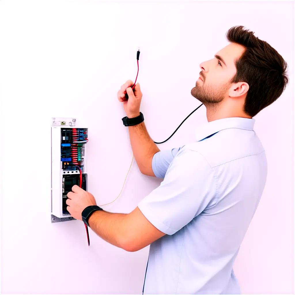 Electrician works on electrical wiring in a room