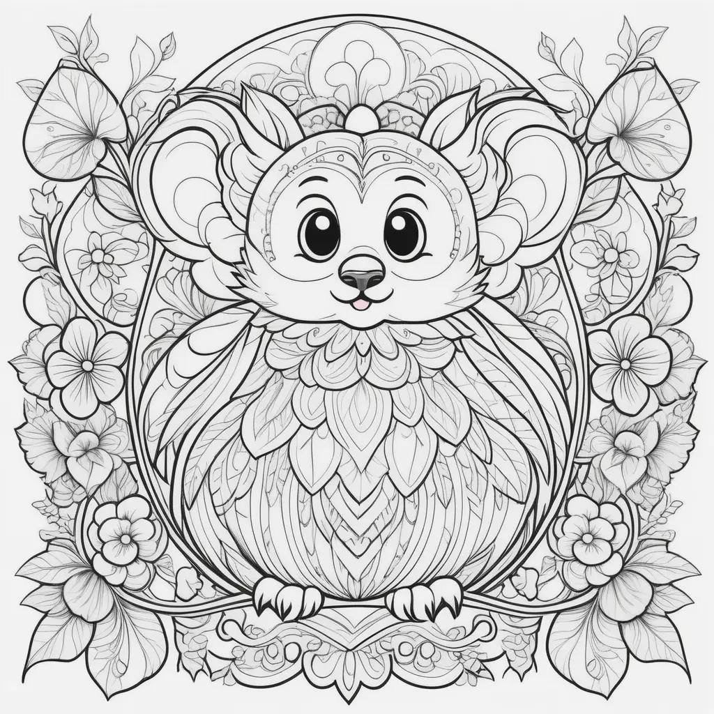 Elegant Coloring Pages for Preschoolers: A Cute Animal in a Flower Arrangement