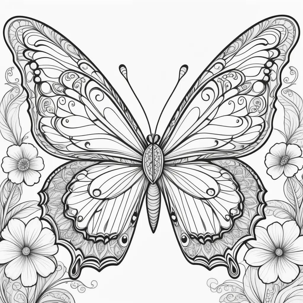 Elegant adult coloring page with intricate butterfly design