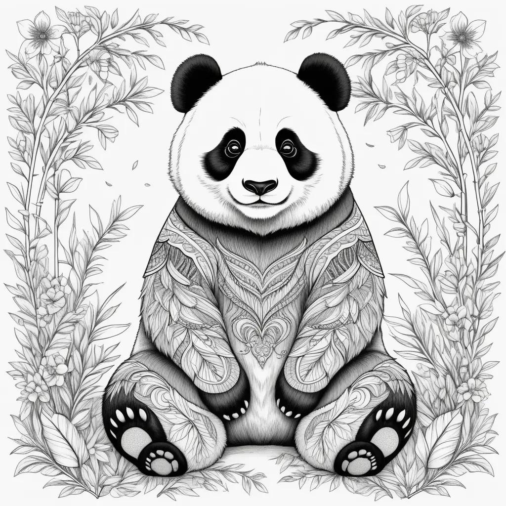 Elegant black and white coloring page of a panda bear