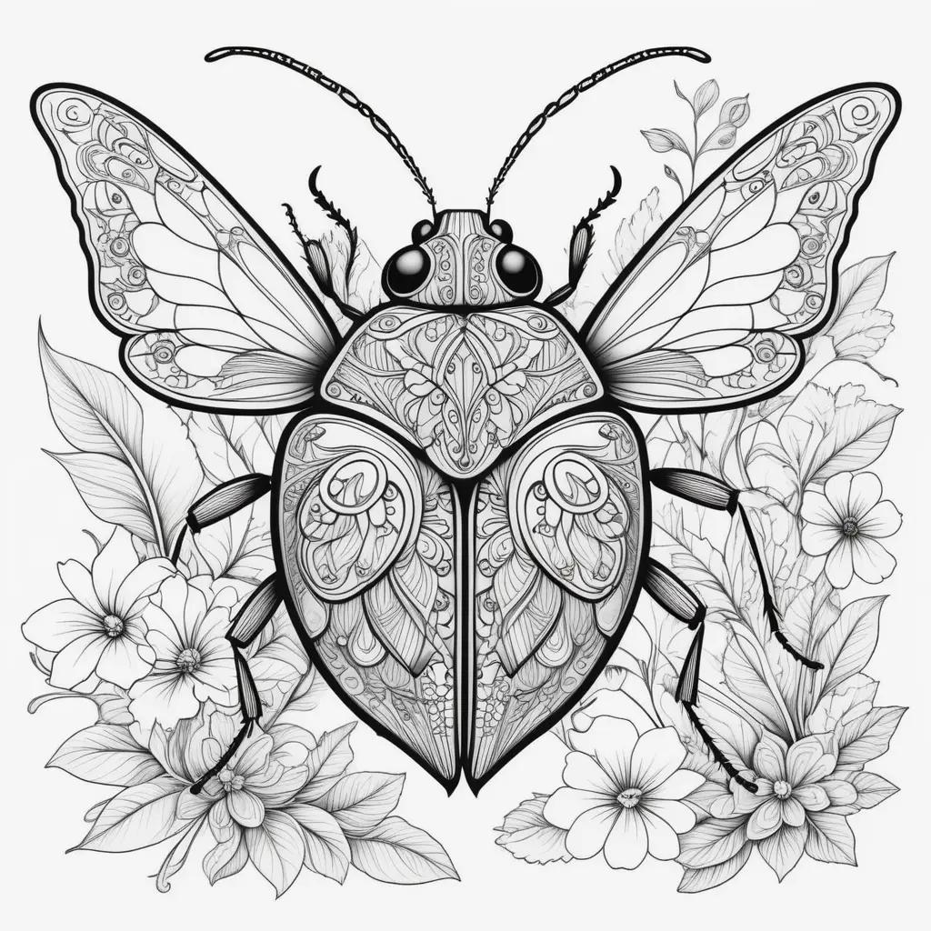 Elegant bug coloring pages with floral patterns