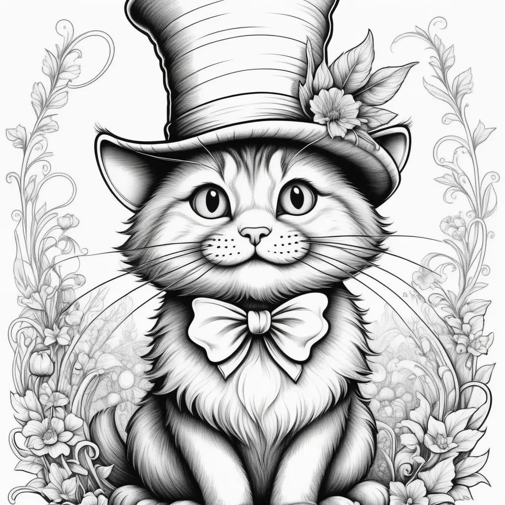 Elegant cat coloring pages featuring a hat and bow tie