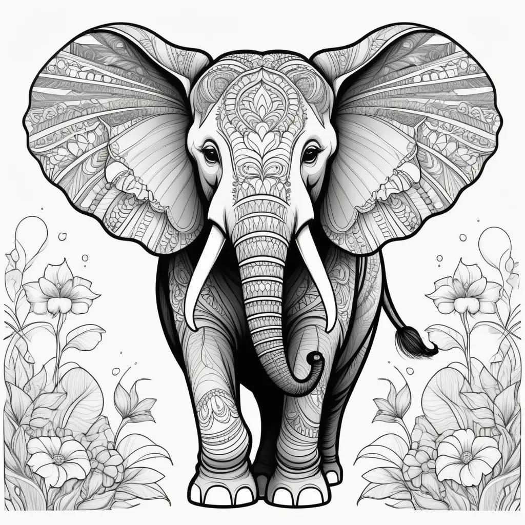 Elegant elephant coloring page with intricate details