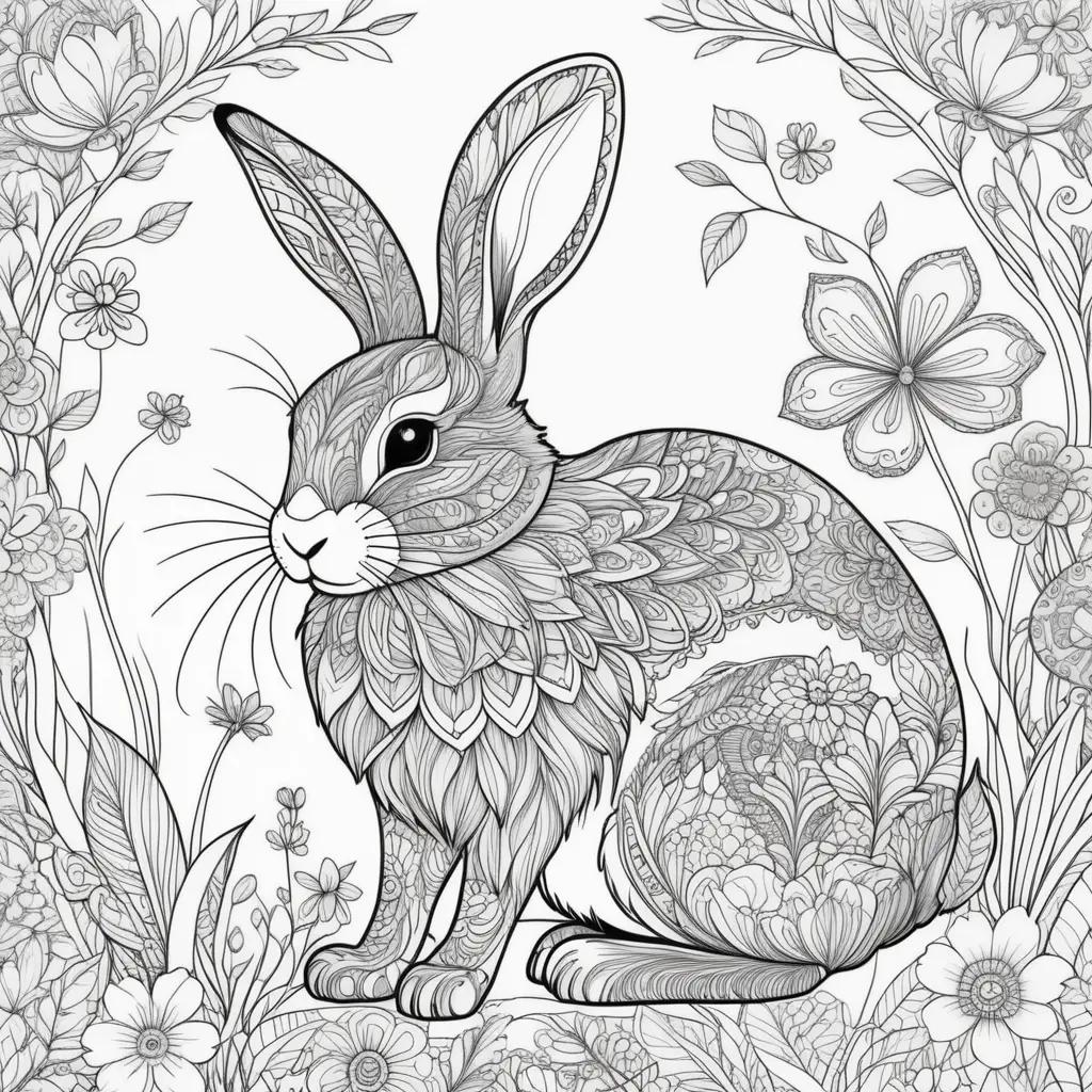 Elegant rabbit coloring page with intricate designs