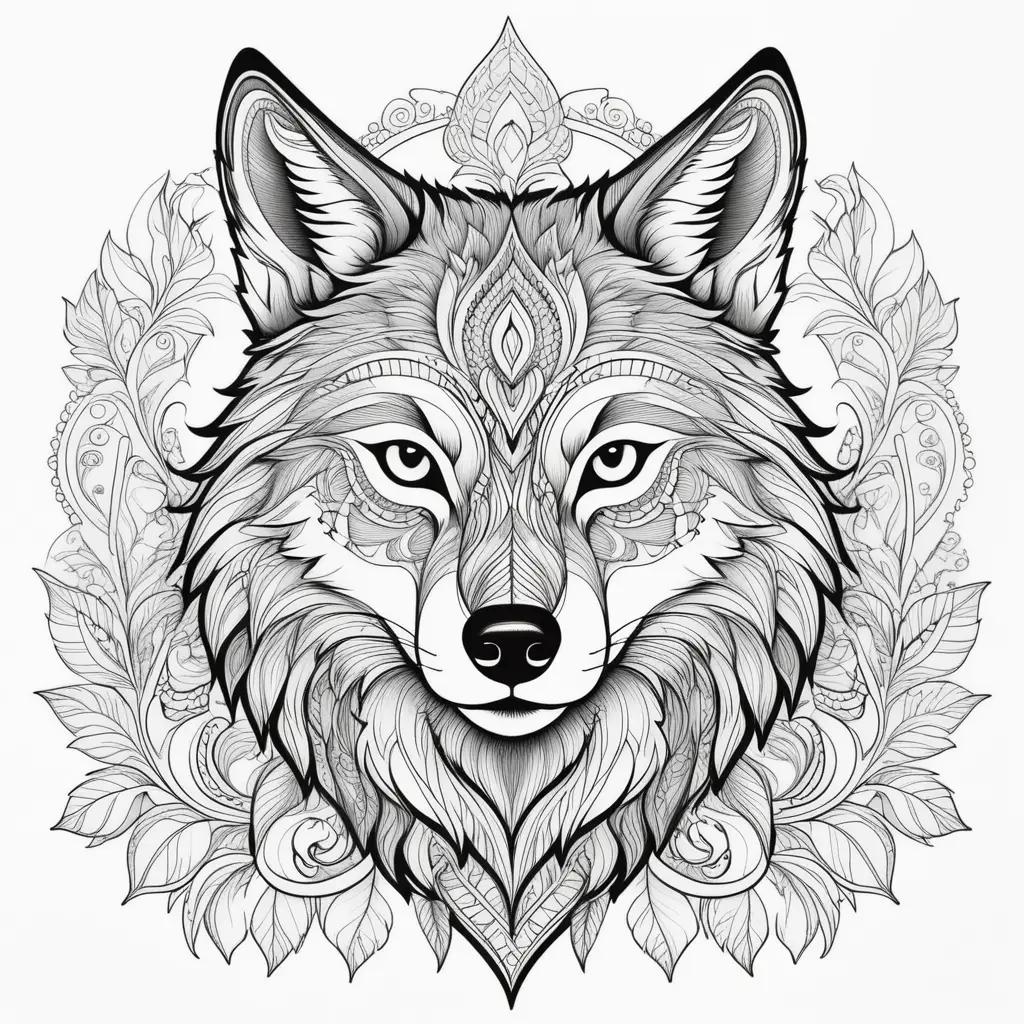 Elegant wolf coloring pages with intricate designs