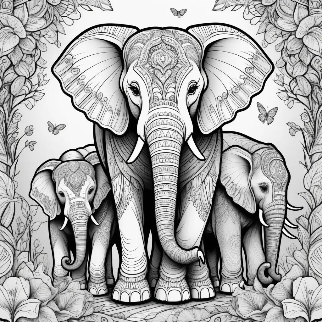 Elephant Coloring Book Pages with Decorative Designs