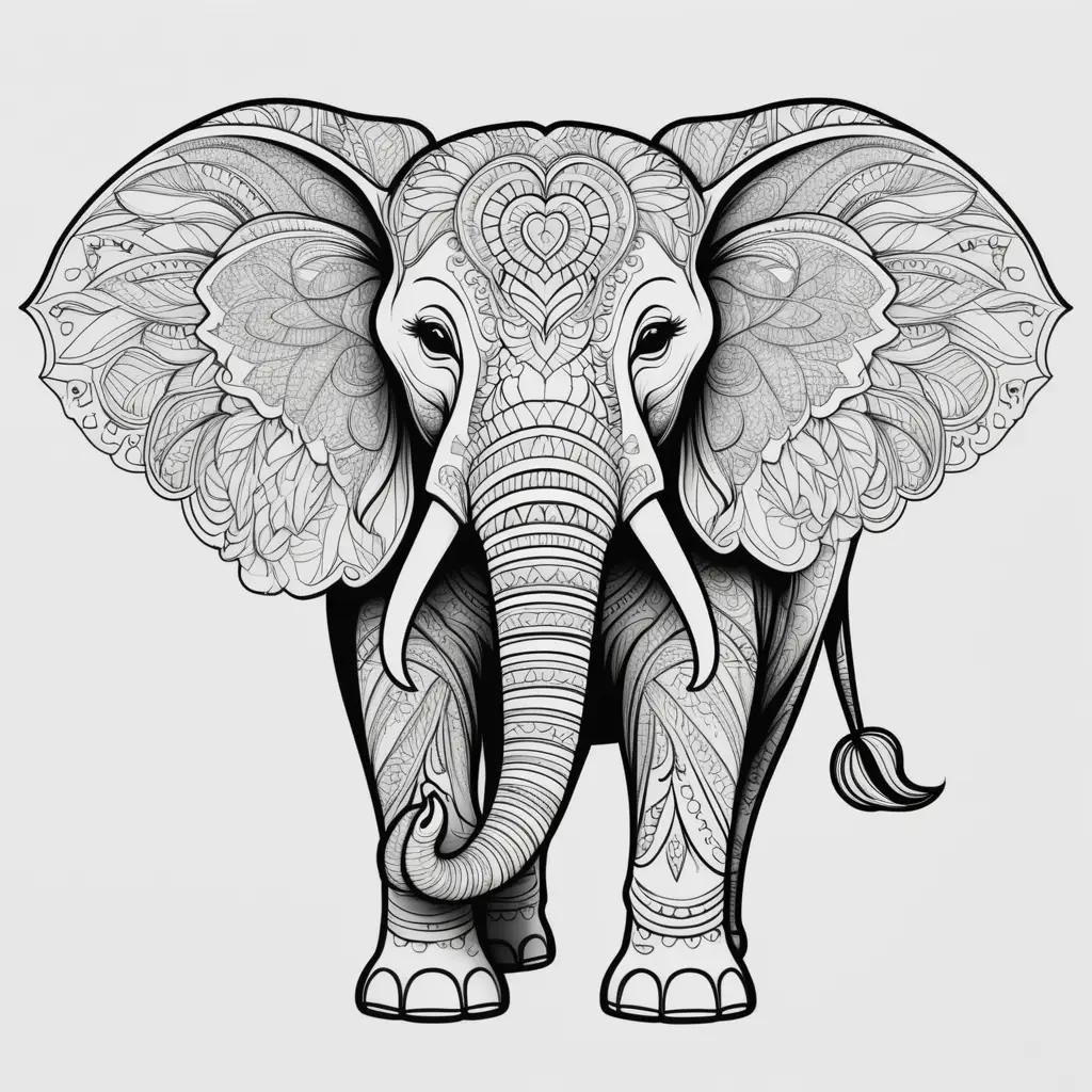 複雑なパターンとデザインが特徴の象のぬりえ