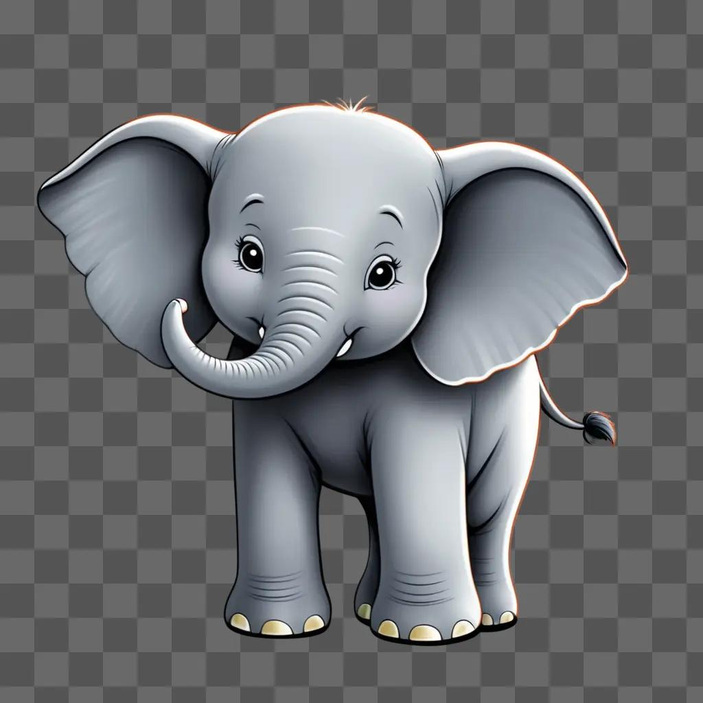 Elephant drawing for kids, cute and smiling little elephant