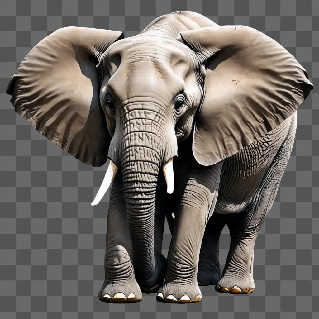 Elephant drawing realistic with large eyes and white tusks