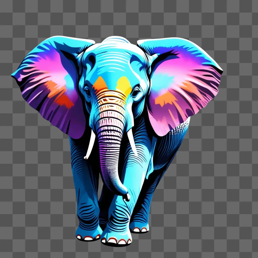 Elephant drawing with brightly colored body and white tusks