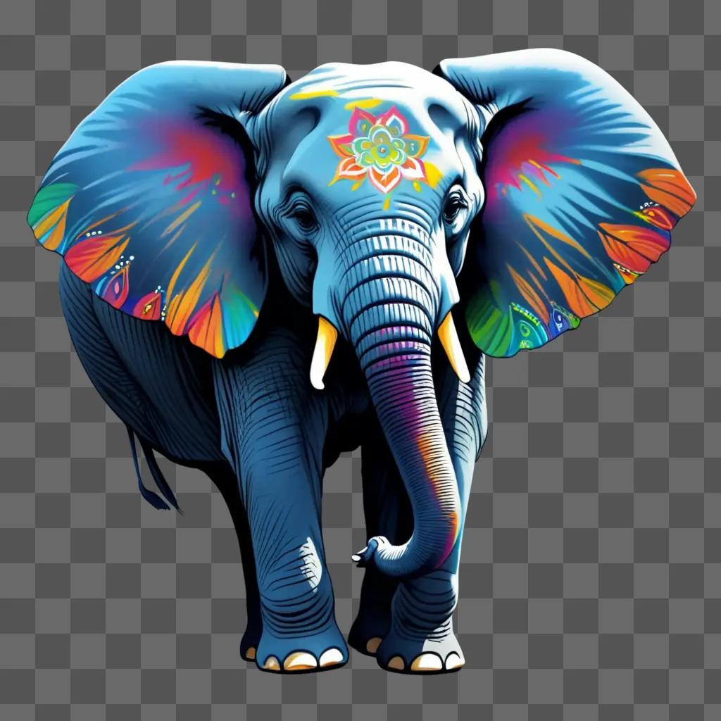 Elephant drawing with vibrant, multicolored, intricate details