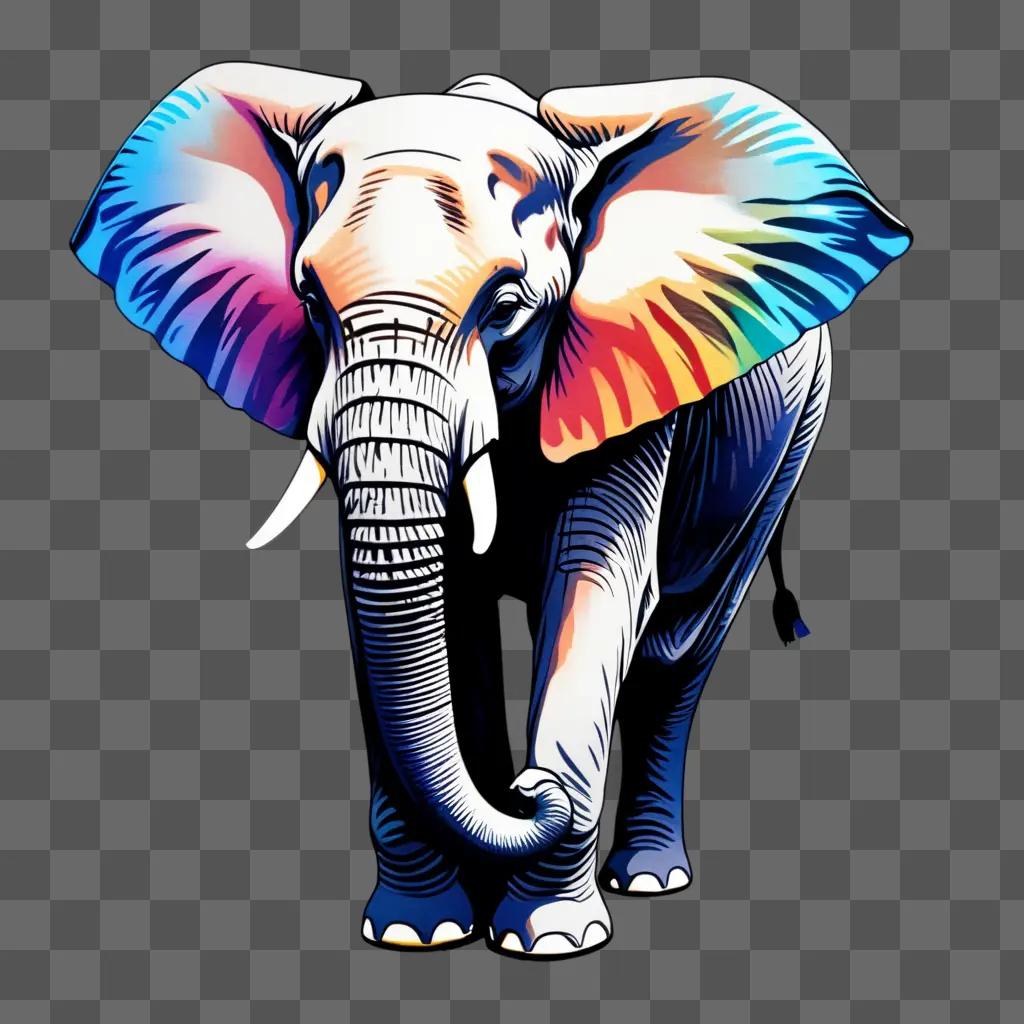 Elephant drawing with vibrant colours and white spots