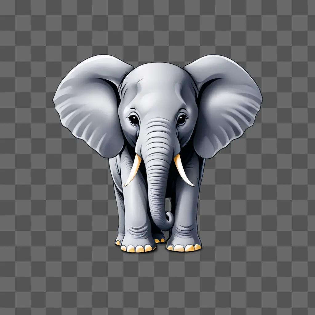 Elephant with tusks in a gray background