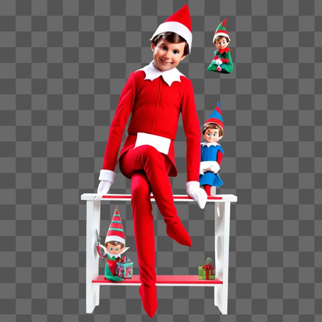 Elf on the shelf: adorable young boy in red suit