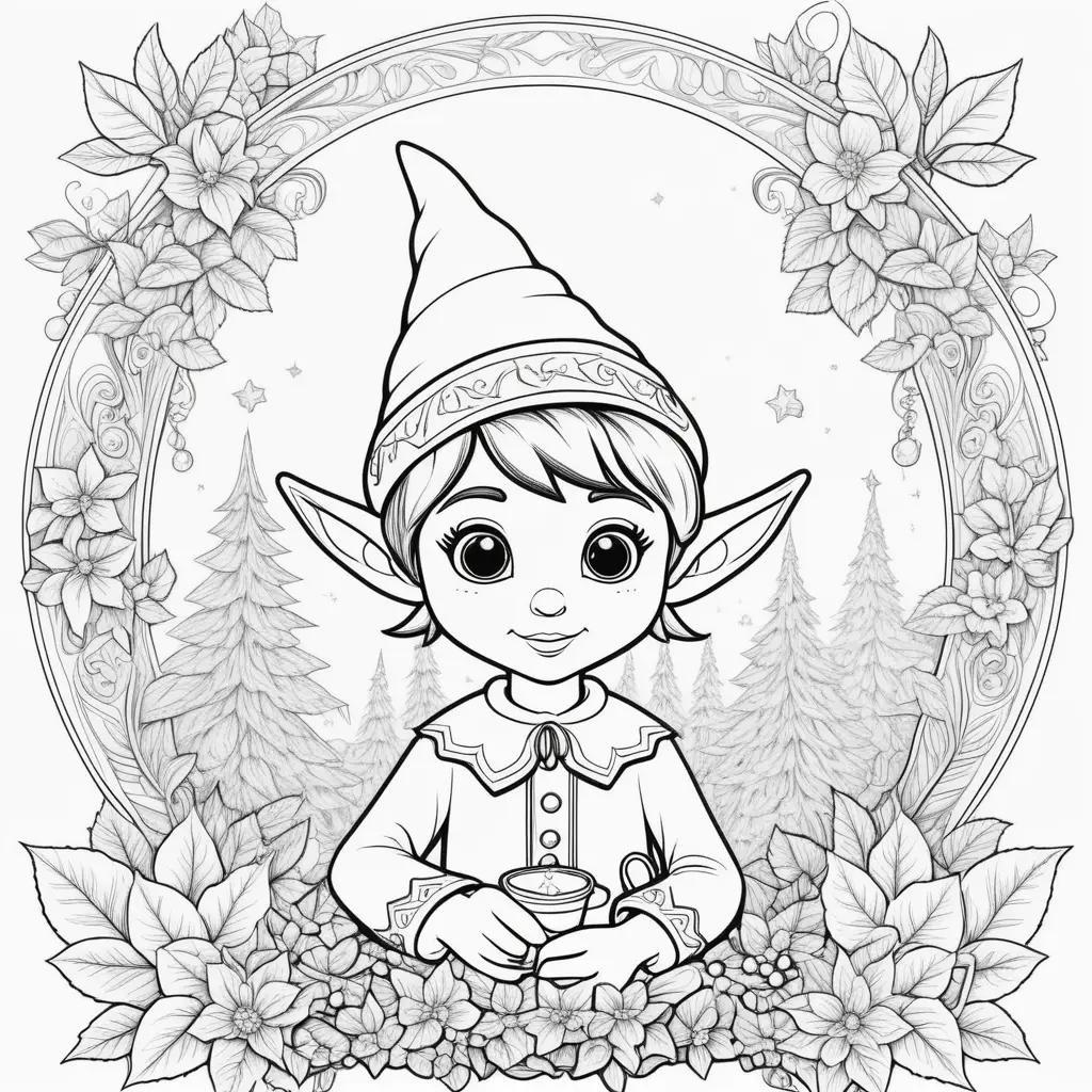 Elf on the shelf coloring page: A cute elf holding a cup of tea