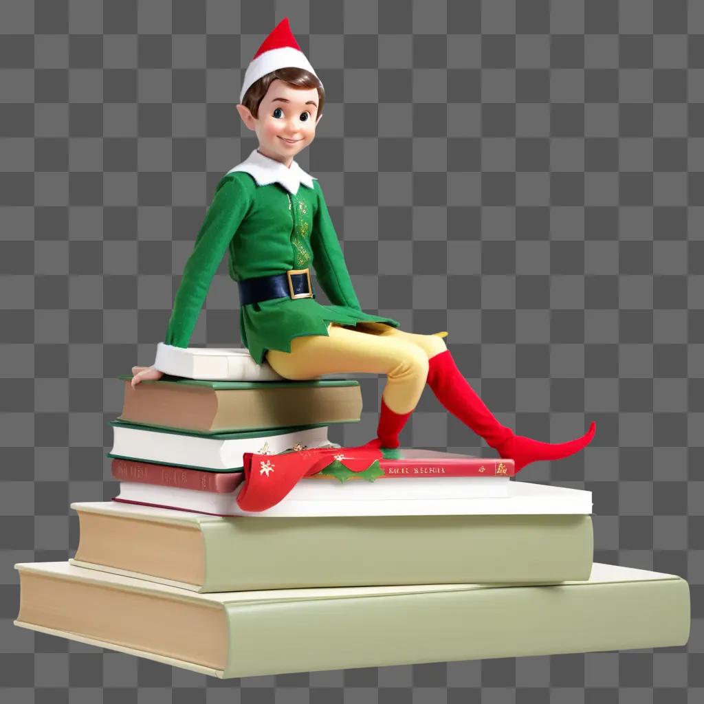 Elf on the shelf sitting on books