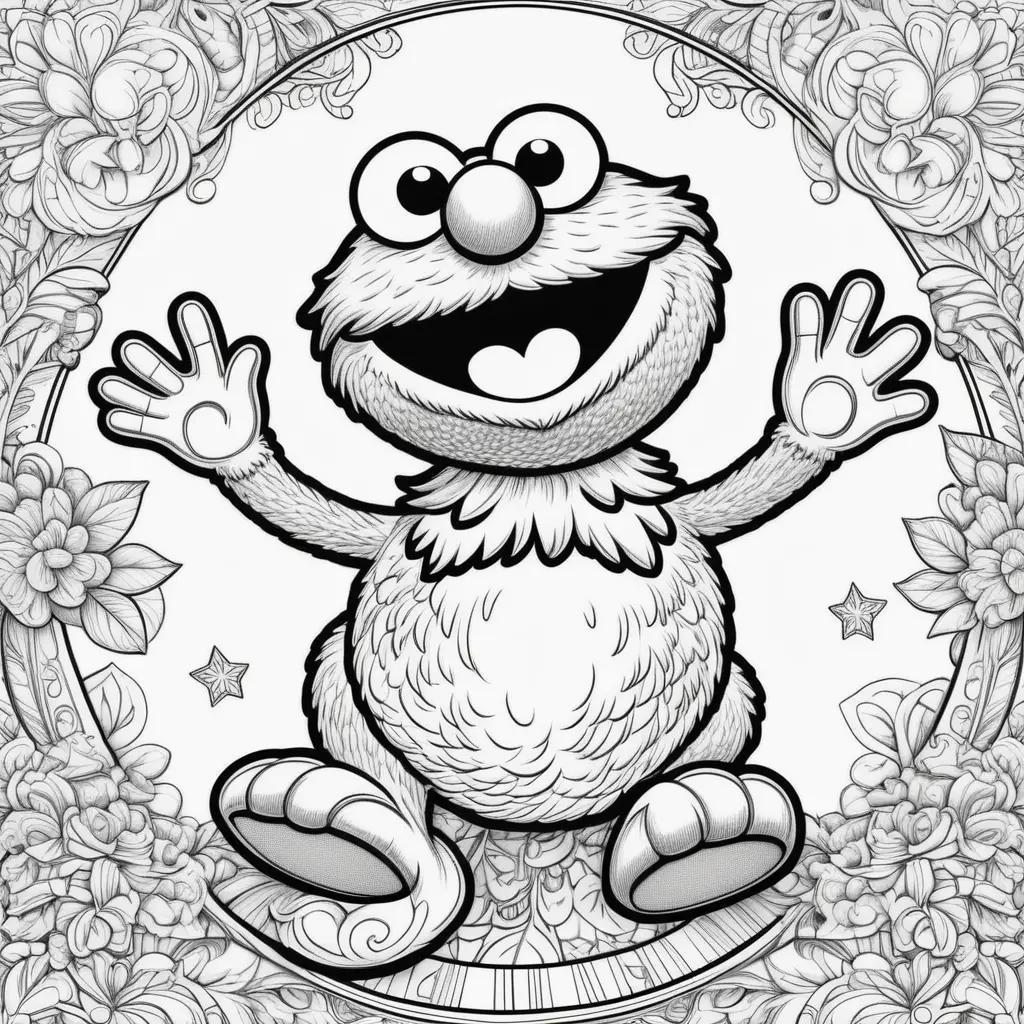 Elmo coloring page with stars and flowers