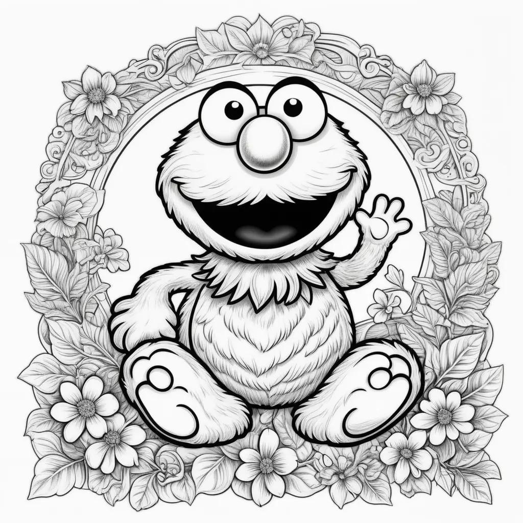 Elmo coloring pages featuring a black and white illustration of the character