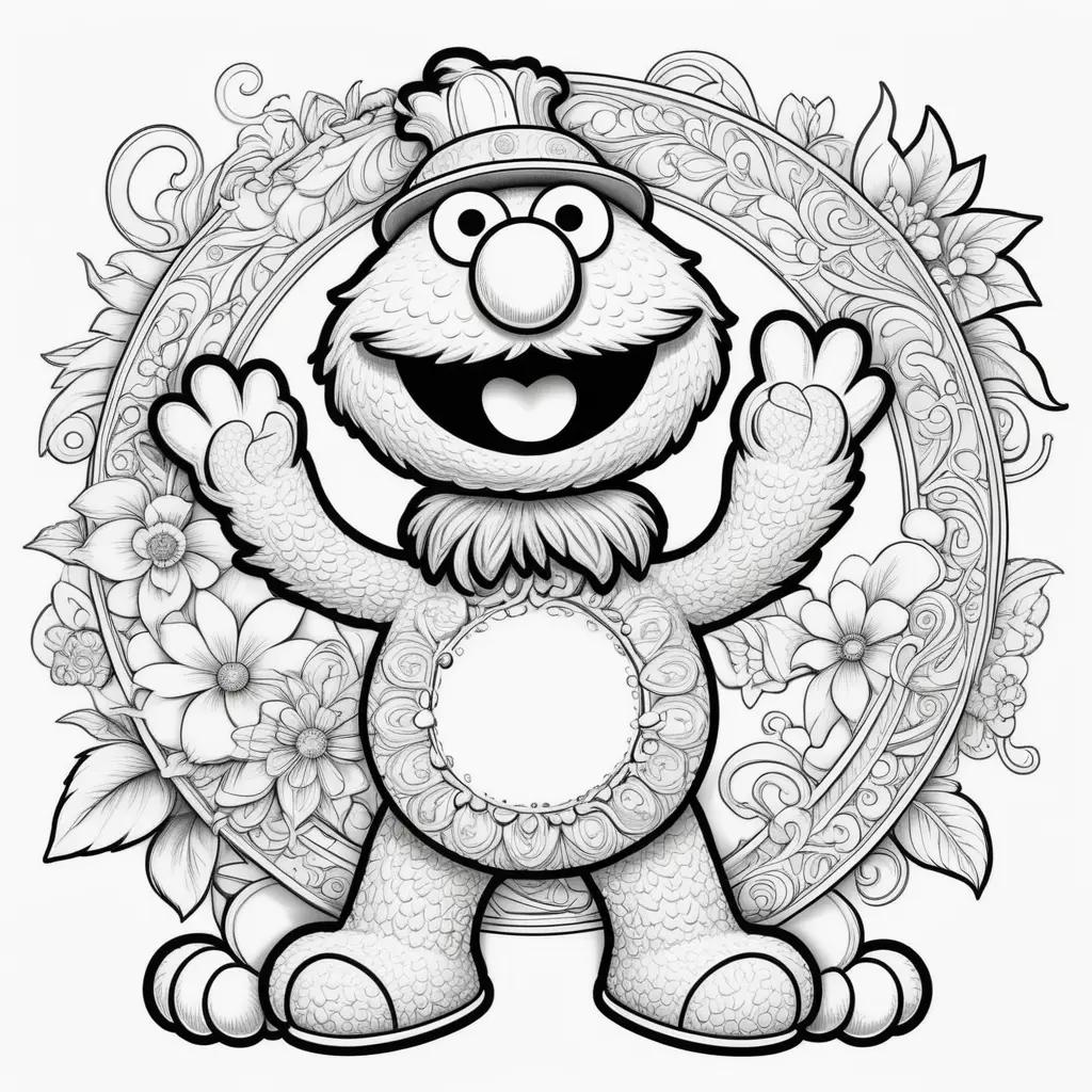 Elmo coloring pages featuring a smiling character with a flower in his hair