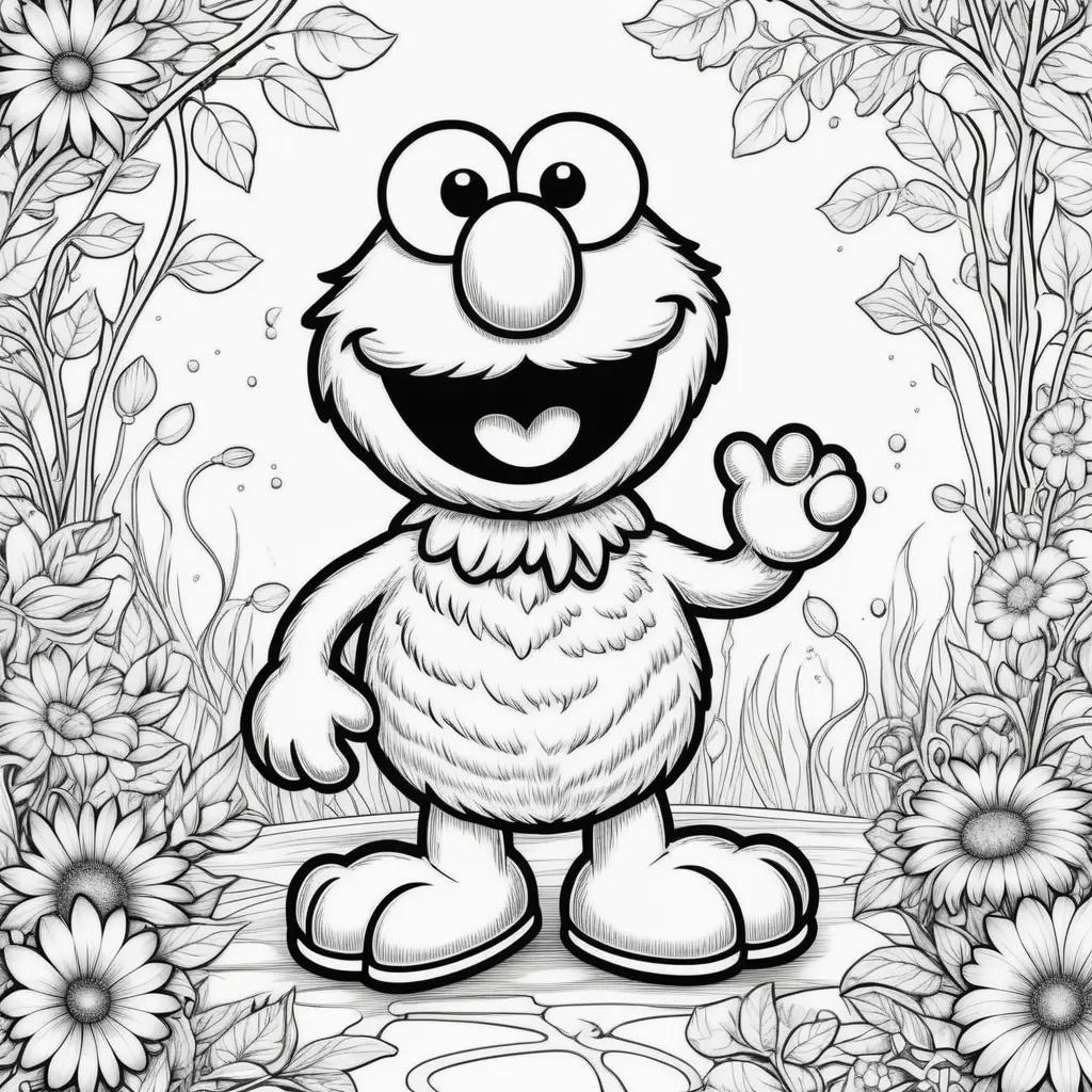 Elmo coloring pages featuring a smiling face and a waving hand