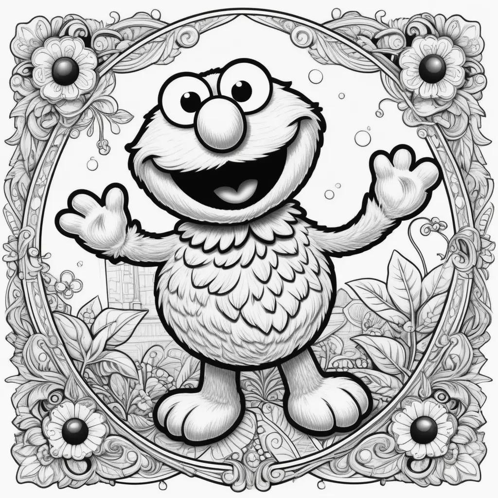 Elmo coloring pages in a flower border