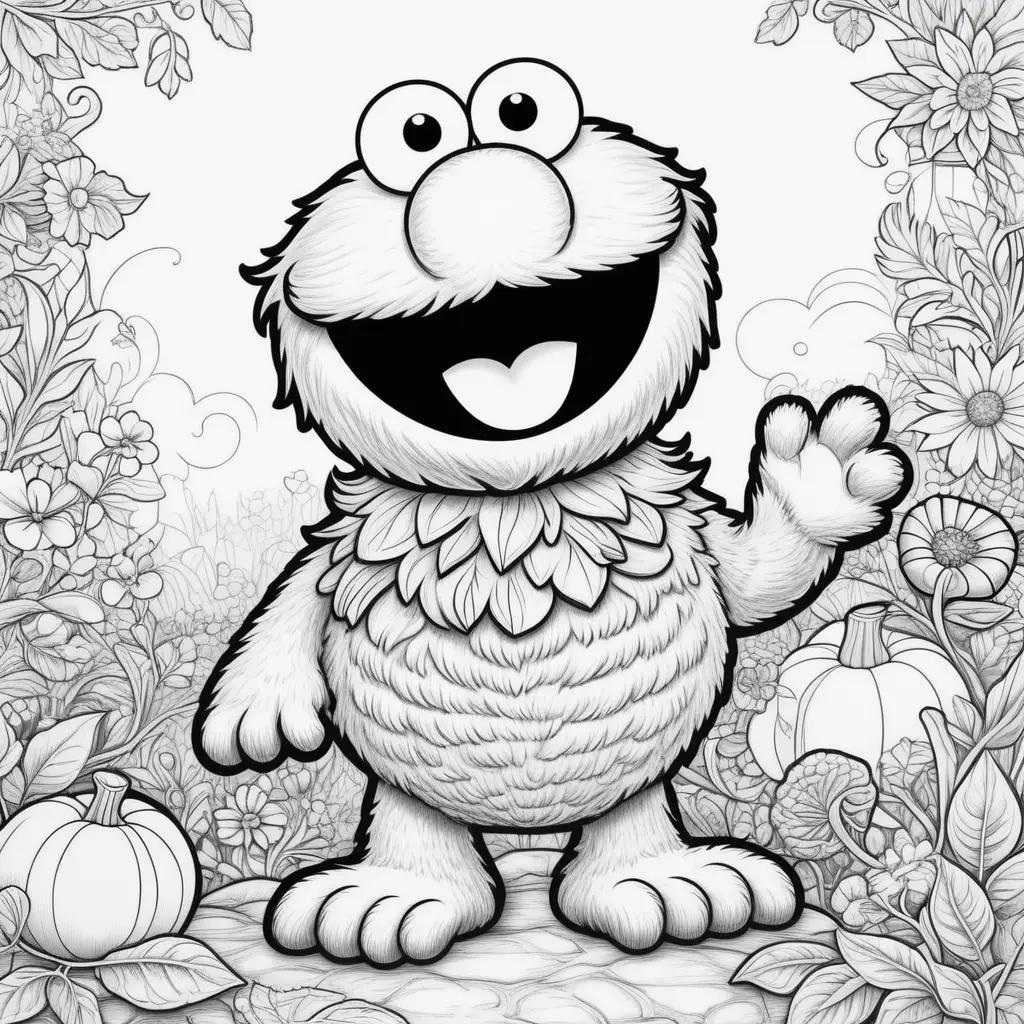 Elmo coloring pages with a smiling face and arms up