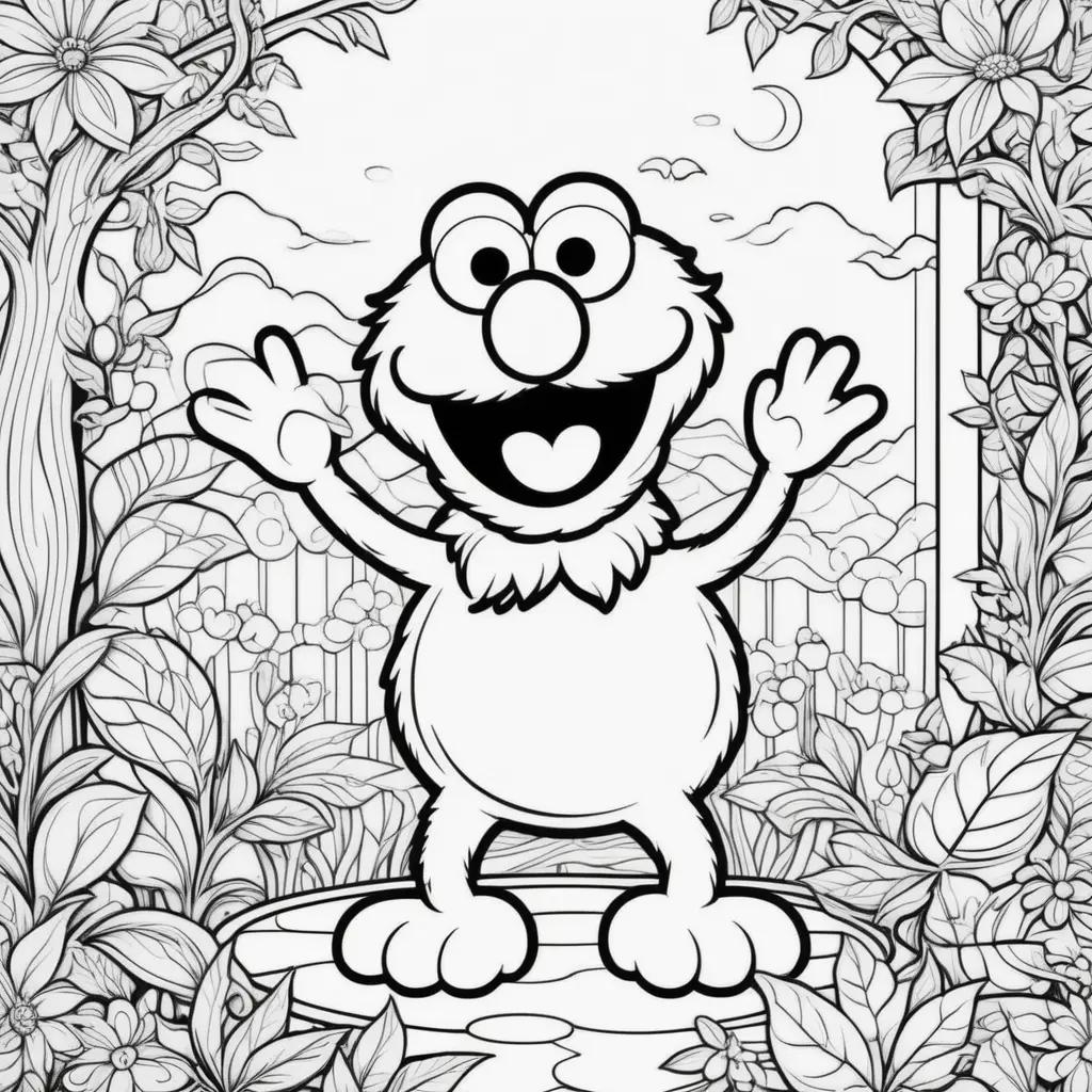 Elmo coloring pages with cartoon features and a smiling face