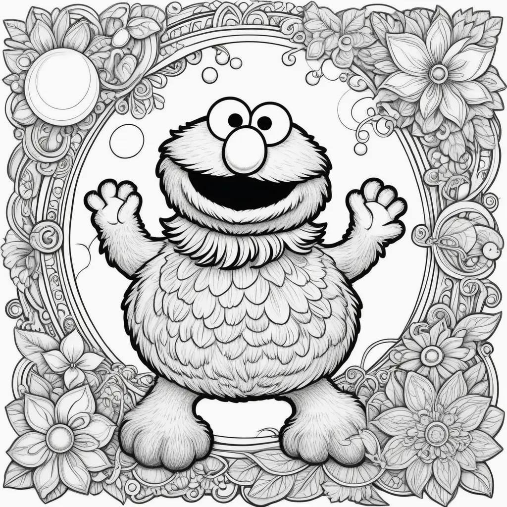 Elmo coloring pages with flowers and stars